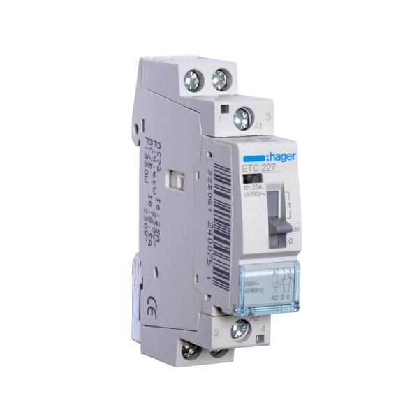 Hager Magneetschakelaar 25A hand+reset 1M/1V 230VAC ETC227 afbeelding 2