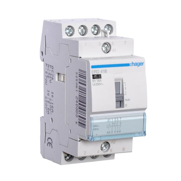 Hager Magneetschakelaar 16A hand 2M/2V 24VAC ERD418 afbeelding 2