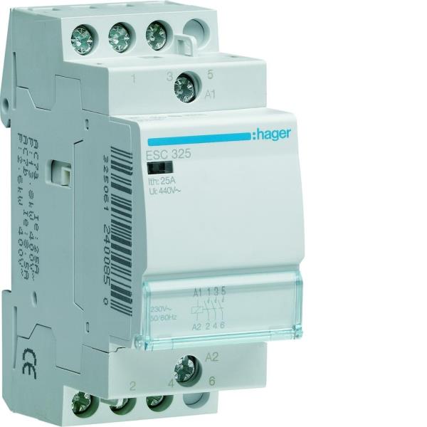 Hager Magneetschakelaar 25A 3M 230VAC ESC325 afbeelding 2
