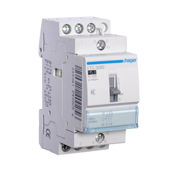 Hager Magneetschakelaar 25A hand+reset 3M 230VAC ruisarm ETC325S afbeelding 2