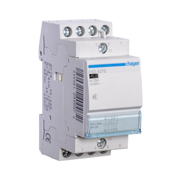 Hager Magneetschakelaar 25A 2M/2V 24VAC geruisarm ESD427S afbeelding 2