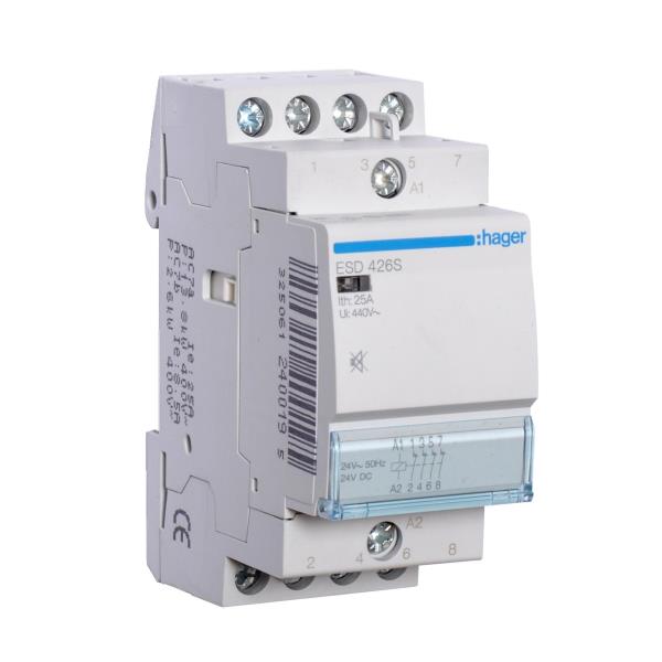 Hager Magneetschakelaar 25A 4V 24VAC geruisarm ESD426S afbeelding 2