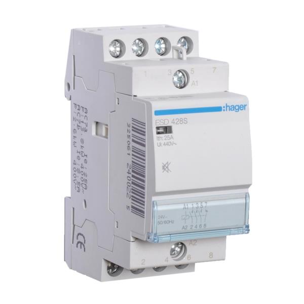Hager Magneetschakelaar 25A 3M/1V 24VAC geruisarm ESD428S afbeelding 2