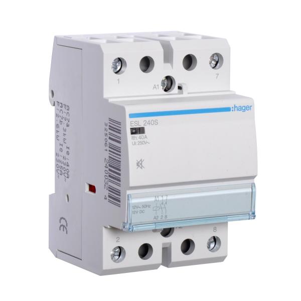 Hager Magneetschakelaar 40A 2M 12VAC/DC geruisarm ESL240S afbeelding 2