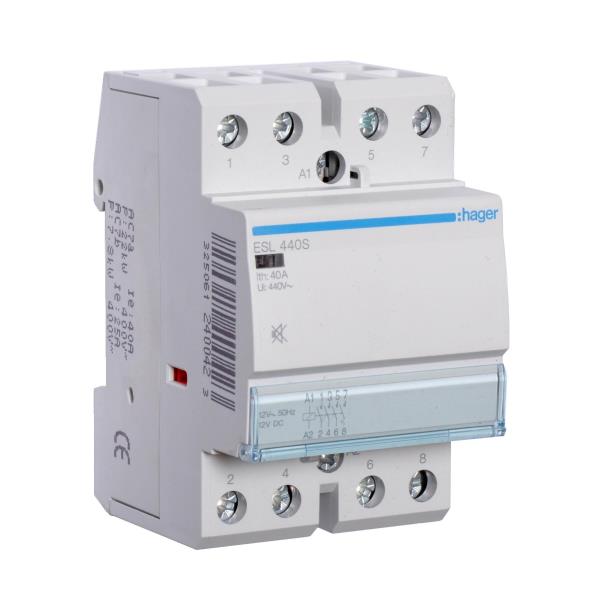 Hager Magneetschakelaar 40A 4M 12VACDC geruisarm ESL440S afbeelding 2