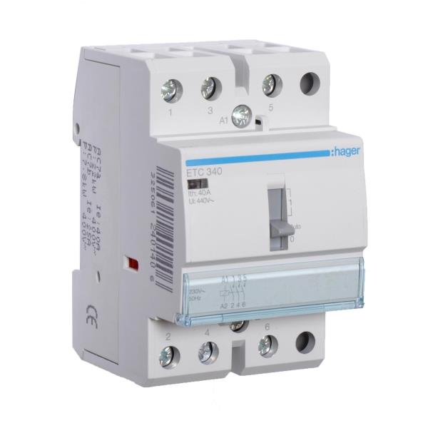 Hager Magneetschakelaar 40A hand+reset 3M 230VAC ETC340 afbeelding 2