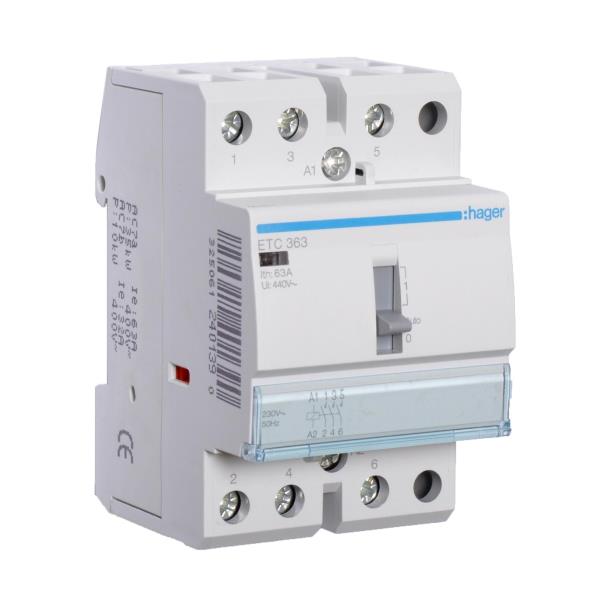 Hager Magneetschakelaar 63A hand+reset 3M 230VAC ETC363 afbeelding 2