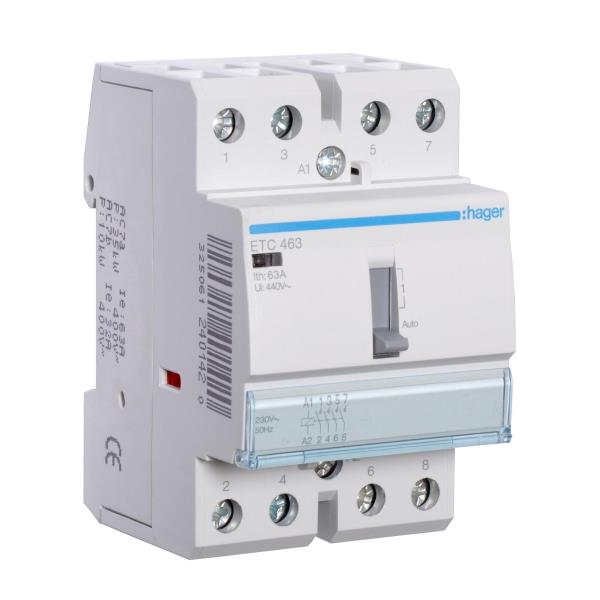 Hager Magneetschakelaar 63A hand+reset 4M 230VAC ETC463 afbeelding 2
