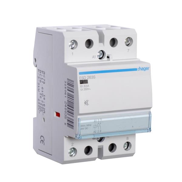 Hager Magneetschakelaar 63A 2M 24VACDC geruisarm ESD263S afbeelding 2
