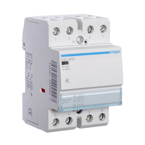 Hager Magneetschakelaar 63A 4M 24VACDC geruisarm ESD463S afbeelding 2