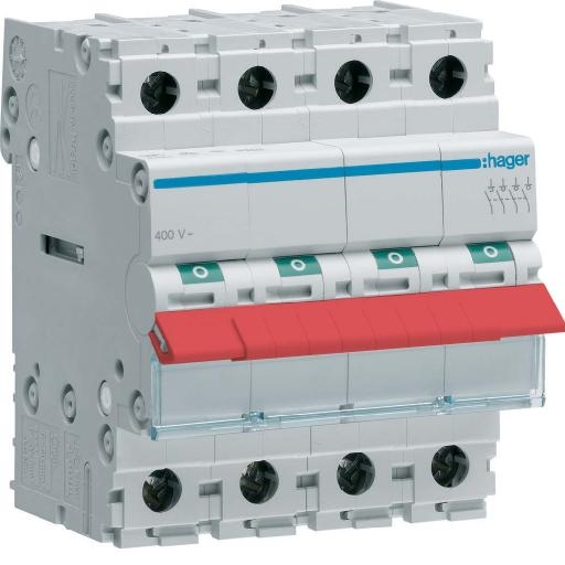 Hager Lastscheider 4-polig 100A, rode tuimel SBR490 afbeelding 2