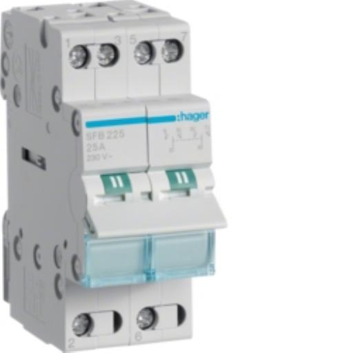 Hager Omschakelaar 2-P 1M/1V 25A I-0-II, common onder SFB225 afbeelding 2