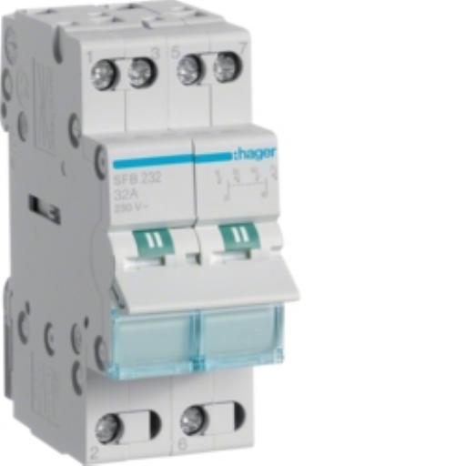 Hager Omschakelaar 2-P 1M/1V 32A I-0-II, common onder SFB232 afbeelding 2