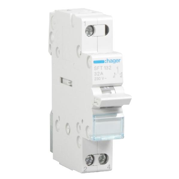Hager Omschakelaar 1-P 1M/1V 32A I-0-II, common boven SFT132 afbeelding 2