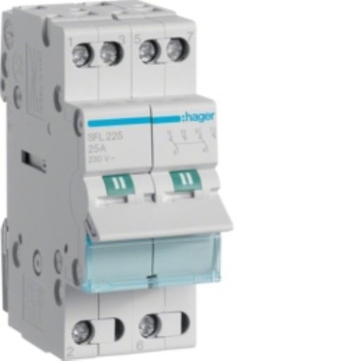 Hager Omschakelaar 2-P 1M/1V 25A I-II, common onder SFL225 afbeelding 2