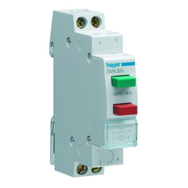Hager Impulsdrukker 16A/230VAC 1m/1v rood/groen SVN391 afbeelding 2
