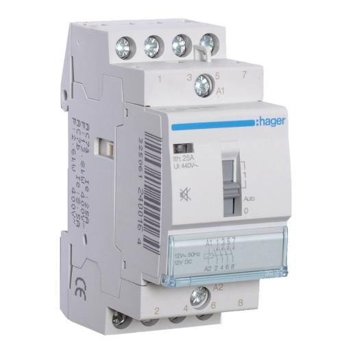 Hager Magneetschakelaar 25A hand 4M 12VDC geruisarm ERL425SDC afbeelding 2