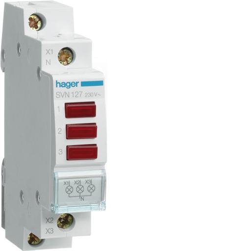 Hager Signaallamp LED 3 x rood 230VAC SVN127 afbeelding 2
