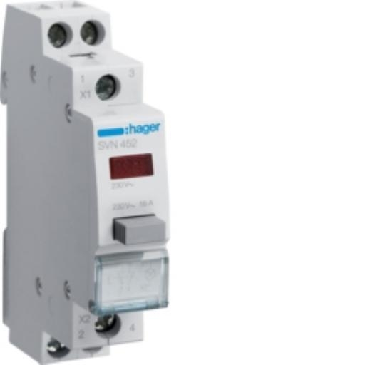 Hager Impulsdrukker 16A/230VAC 1m/1v grijs LED rood SVN452 afbeelding 2