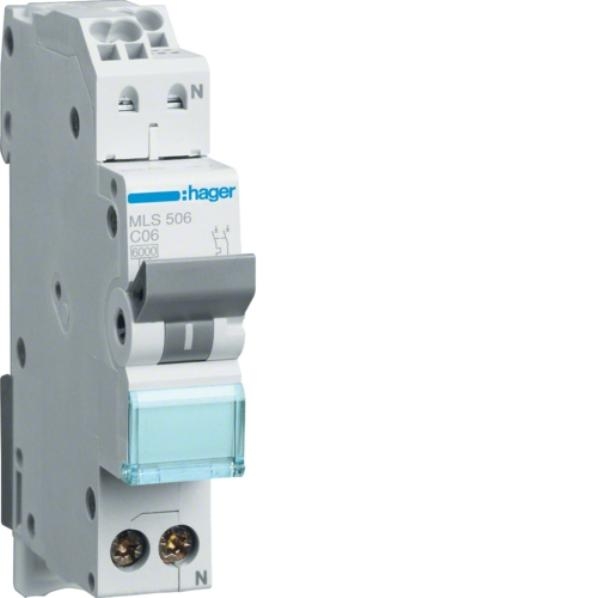 Hager Installatieautomaat 1-P+N C6A 6kA QuickConnect MLS516 afbeelding 2