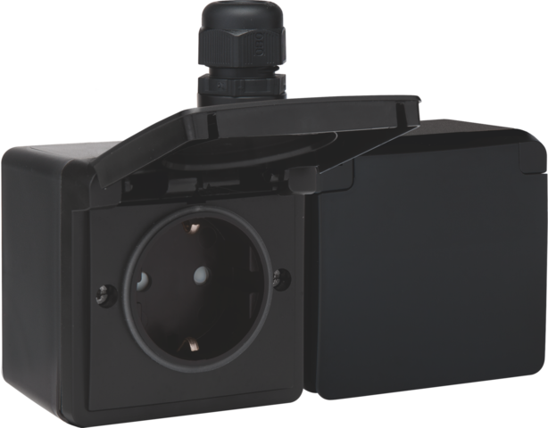 Niko Hydro dubbel stopcontact waterdicht zwart horizontaal met randaarde (761-37846)