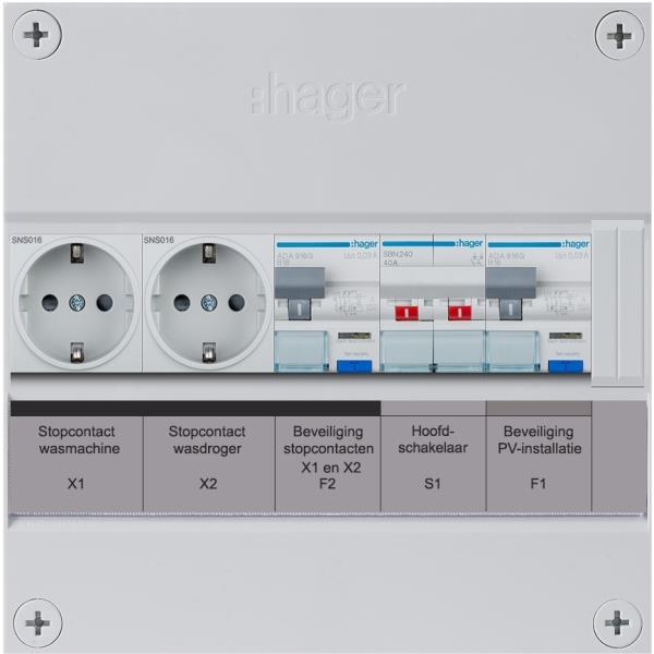 Hager 2-groepenkast 1-F,HS,1HACO,1HACO-PV +W+W VKG02PV-WW