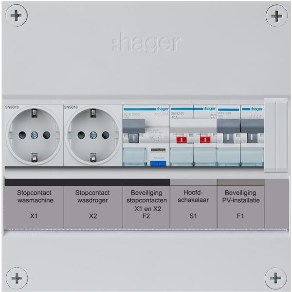 Hager 2-groepenkast 1-F,HS,1HACO,1MCCB-PV +W+W VKG11PV-WW