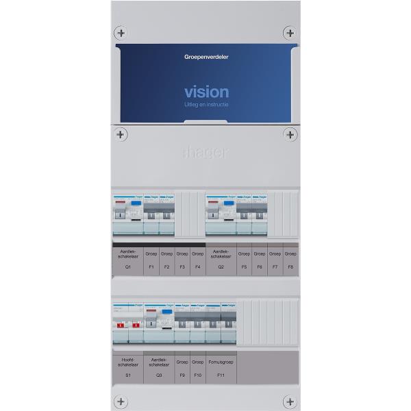 Hager 6-groepenkast 1-F,HS,3ALS2/30mA,2+2+2MCCB +F VKG222E-F afbeelding 2