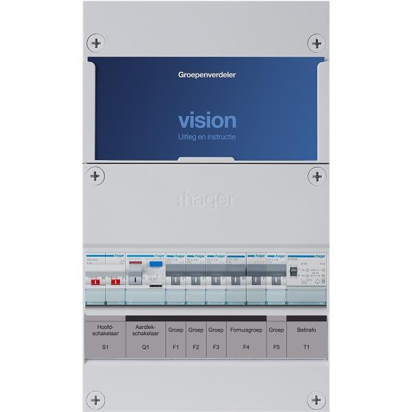 Hager 4-groepenkast 1-F,HS,1ALS2/30mA,4MCCB +F+T H=365 VKG301A-FT afbeelding 2