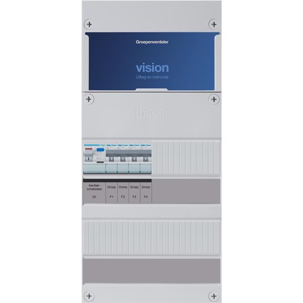 Hager 4-groepenkast 1-F,ALS2/30mA,4MCCB H=475mm VKG400H