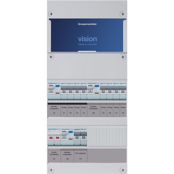 Hager 8-groepenkast 1-F,HS,3ALS2/30mA,4+4MCCB +F VKG404E-F afbeelding 2