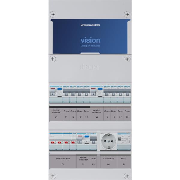Hager 9-groepenkast 3-F,HS,3ALS2/30mA,4+1+4MCCB +T+W VKG414L-TW afbeelding 2