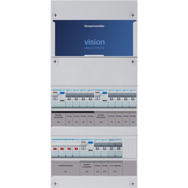 Hager 10-groepenkast 3-F,HS,3ALS2/30mA,4+2+4MCCB +F VKG424L-F afbeelding 2