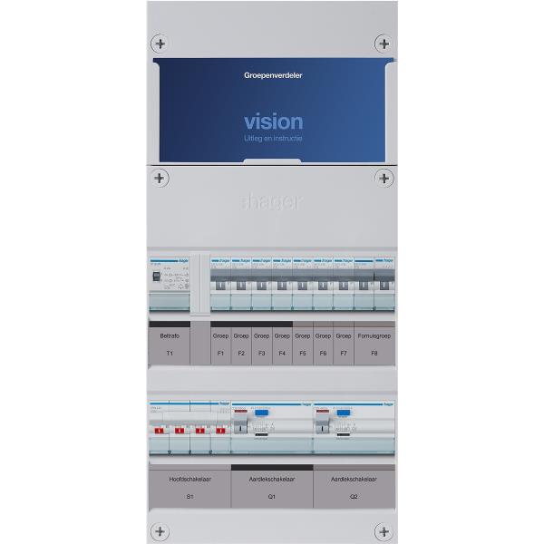 Hager 7-groepenkast 3-F,HS,2ALS4/30mA,4+3MCCB +F+T H=475 VKG43L-FT afbeelding 2