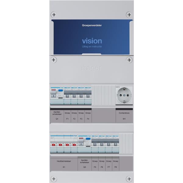 Hager 8-groepenkast 3-F,HS,2ALS2/30mA,4+4MCCB +W VKG440L-W afbeelding 2