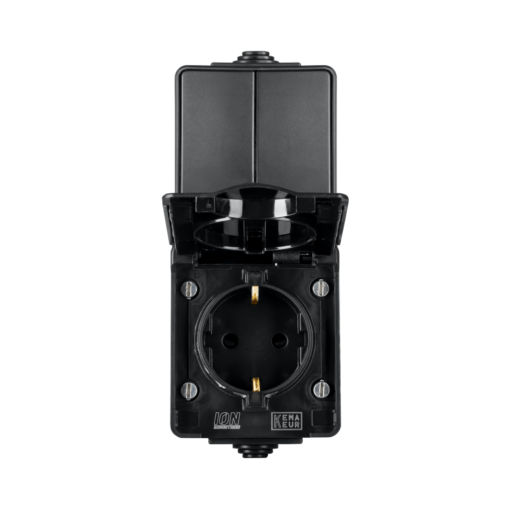 ION Opbouw Combinatie Verticaal Wandcontactdoos en Serieschakelaar IP55 Zw afbeelding 2