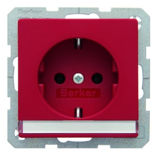 Berker Q.1 stopcontact met randaarde en tekstveld enkel rood (47506002) afbeelding 2