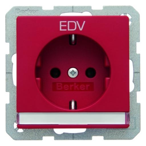 Berker Q.1 stopcontact met randaarde, opdruk en tekstveld enkel rood (47506015) afbeelding 2