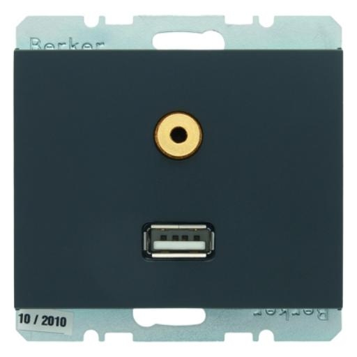Berker K1 USB / 3,5 mm audio wandcontactdoos antraciet mat (3315397006) afbeelding 2