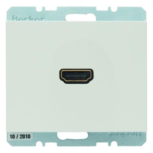Berker K1 High Definition (HDMI) wandcontactdoos 90° aansluiting polarwit glanzend (3315437009) afbeelding 2