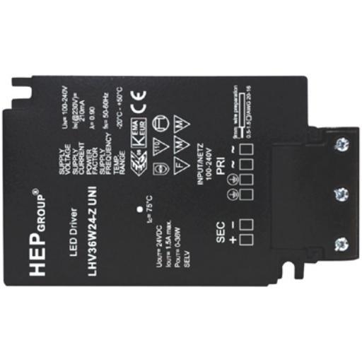 Leddriver constante spanning 24Vdc met max. 36W vermogen.