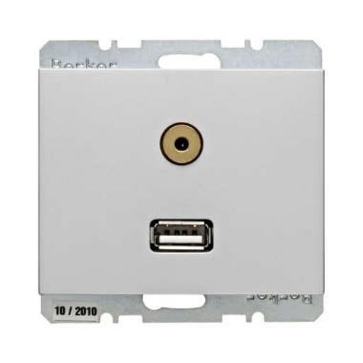 BERKER 3315397003 WCD USB/3.5MMAUDIO K5 STAAL afbeelding 2