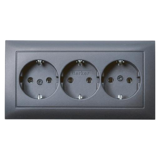 Berker S1 B1/B3 wandcontactdoos met randaarde 3-voudig antraciet mat 4724639 (47661949)