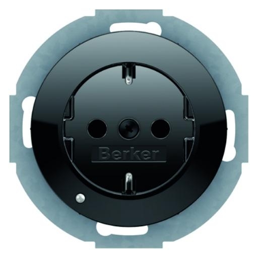 Berker wandcontactdoos randaarde met LED orientatielamp  R1-R3 zwart 41092045 afbeelding 2