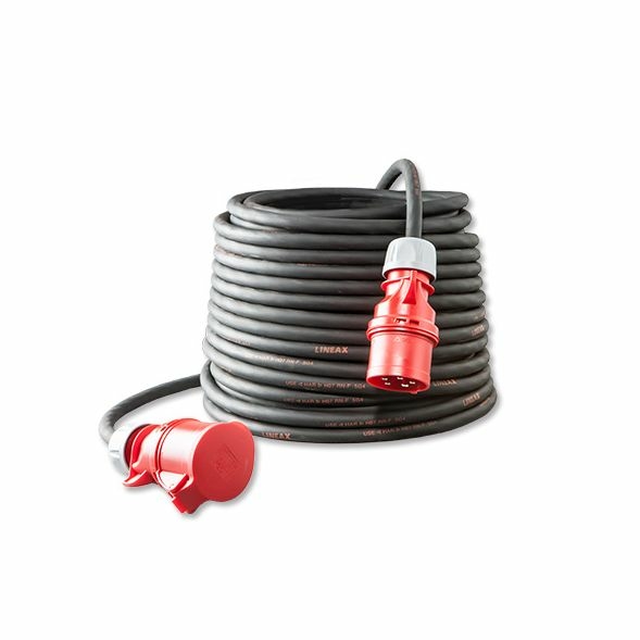 15 meter krachtstroom verlengkabel 16A 5-polig 2.5mm² 400V zwart IP44