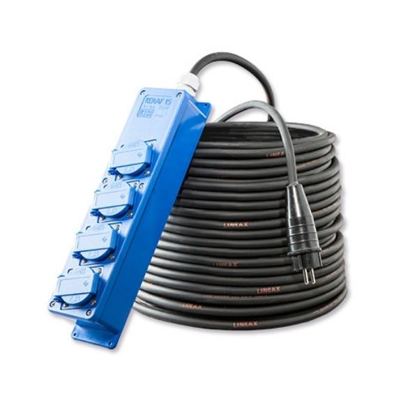 Verdeeldoos blauw 4x schuko 16A 250V 25 meter kabel 3x2.5mm² Keraf