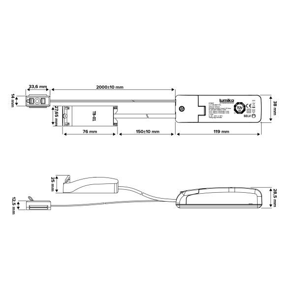 Leddriver Constante Stroom 350mA 12,5W primair dimbaar voor 1 tot 3 ledspots