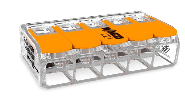 Wago Lasklem 221-615 hevelklem 5 draden voor soepele en massieve draad van 0,5 tot 6mm²