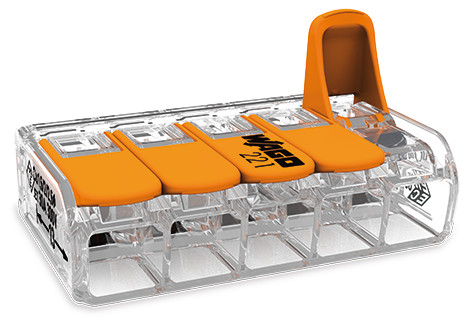 Wago Lasklem 221-615 hevelklem 5 draden voor soepele en massieve draad van 0,5 tot 6mm²