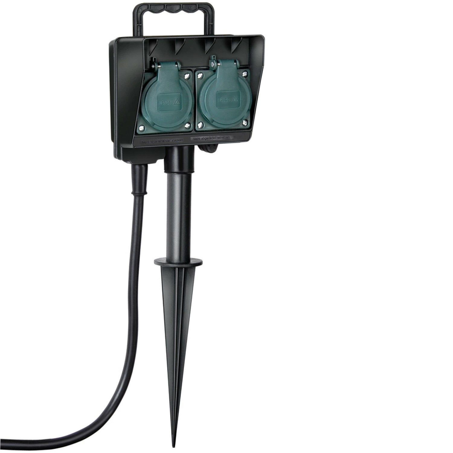 Tuincontactdoos 2-voudig IP44 op grondspies 1,4m neopreensnoer 3G1,5 zwart